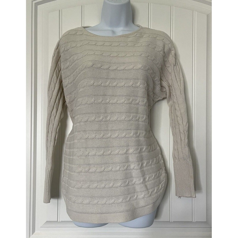 Chaps Womens Size Small Relax Fit Ivory Cable Knit Long Sleeve Sweater